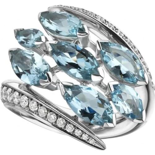 Trendy Charm Female Rings Light Blue Marquise Shiny CZ Elegant Lady Rings Accessories for Party Delicate Gift Statement Jewelry