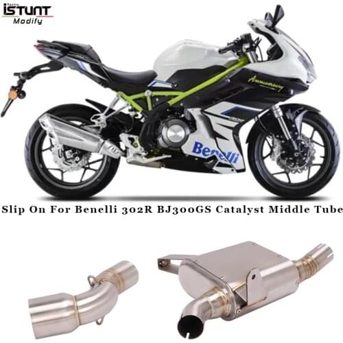 Motorcycle Exhaust Modified Stainless Steel Middle Link Pipe Catalyst Delete Pipe Slip On For Benelli 302R BJ300GS
