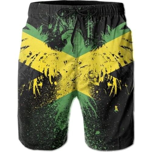 Mens Swim Trunks Jamaican Flag Quick-Dry Sweat Shorts Mens Swim Shorts with Mesh Lining