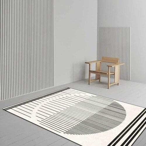 Geometric Line Circle Wild Black and Gray Soft Plush Living Room Area Rug Modern Style Carpet Bedroom Bedside Non-Slip Floor Mat