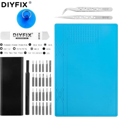 DIYFIX 30 in 1 Screwdriver Tweezers Heat Insulation Silicone Pad Open Tools Set for BGA Soldering Mobile Phone Repair Tools Kit