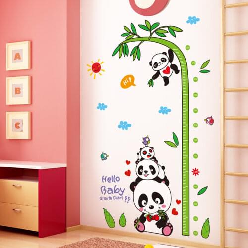 [shijuekongjian] Panda Bamboo Wall Stickers DIY Animals Height Measure Wall Decals for Kids Room Baby Bedroom House Decoration