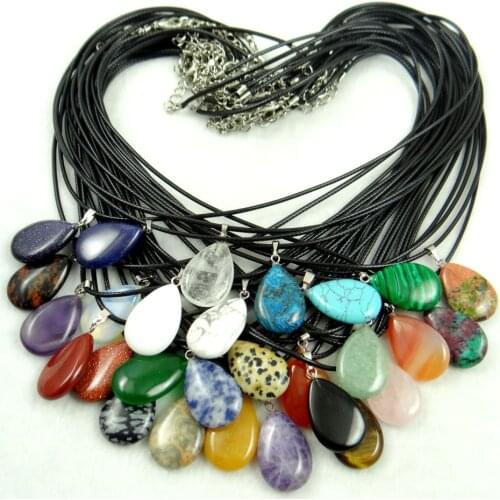 Natural Stone Turquoises Quartz Crystal Opal lapis Unakite Water drops pendant for diy Jewelry making necklace Accessories 1pcs