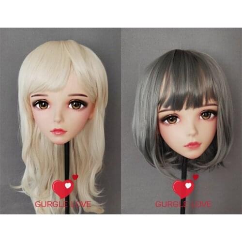 NEW-170) Female Resin Silica Dance Party Masks Halloween BJD Girl Doll Crossdresser Japan Kigurumi Anime Cosplay Mask with Wig