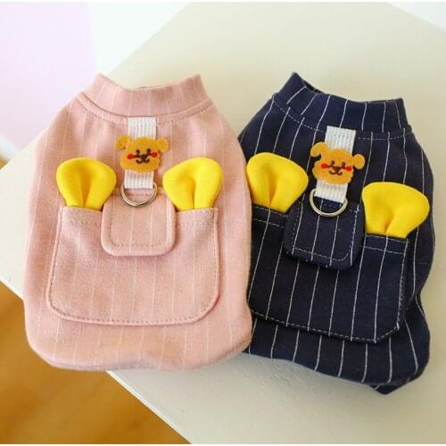 NEW Autumn Dog Vest Cartoon Doggie Shirt for Dogs D-Ring Attachment Stripe Puppy Clothes