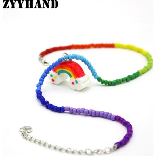 Rainbow Rice Ceramics Beads Pendant Necklace Women 40CM Multi Color Customized Bohemia Romantic Style Lady Casual Neck Jewelry
