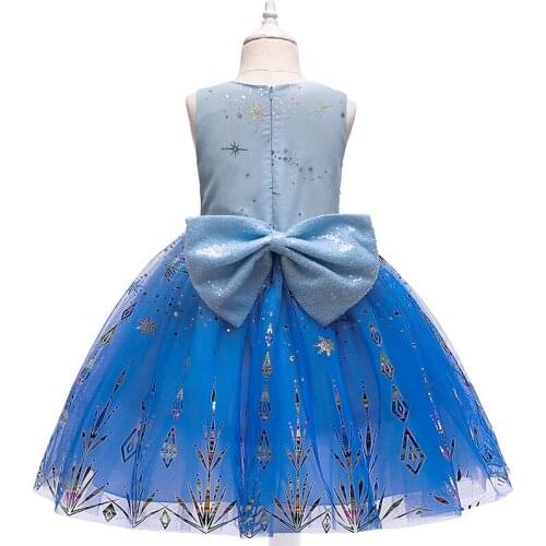 2021 New Summer Baby Girls Tutu Dress Princess Costume Children Party Kids Clothes Sleeveless Blue Patchwork Outfits Dress