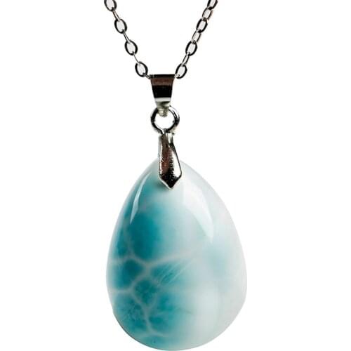 Genuine Natural larimar Stone Bead Lady Crystal Fashion Jewelry Necklace Pendant 24*18*9mm