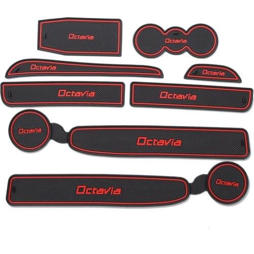 Car Anti-Dirty Pad Door Groove Gate Slot Cup Armrest Mat For Skoda Classic Octavia 2007 2008 2009 2010 2011 2012 2013 2014 2015