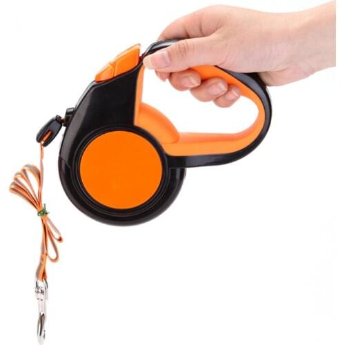 3/5/8M One-touch Control Dog Leash Portable Retractable Chromed Metal Fasteners Green/Orange Color For Medium& Large Dogs