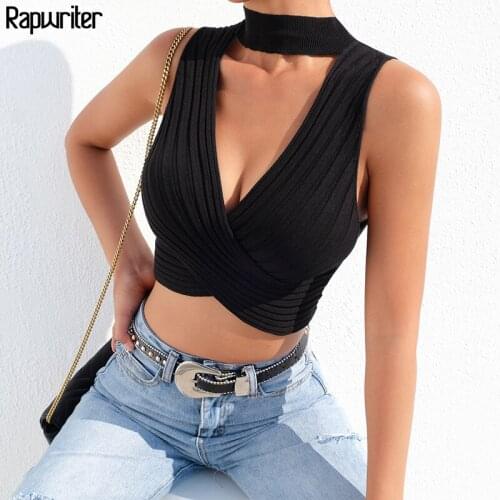 Rapwriter Skinny Solid Halter Cross Bandage Sexy Crop Top Women 2020 Summer Hollow Out Tank Tops Sleeveless Short Tops Swwatwear