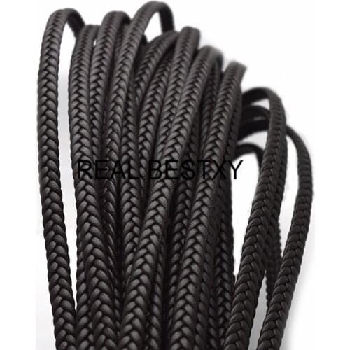 REAL BESTXY 1m/lot 6.1*2.2mm brown Flat Braided Leather Cord For Bracelet Making leather straps for jewelry necklace bracelets