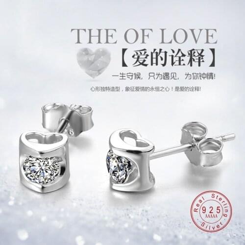 2019 New Design Heart Shape Stud Earrings AAA Cubic Zirconia Crystal Stud Earrings For Girl Fine Jewelry Minimalist Earrings