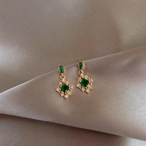 Classic Geometric Crystal Women Stud Earrings Zircon Green Crystal Earrings Luxury Designer Jewelry For Women Accessories