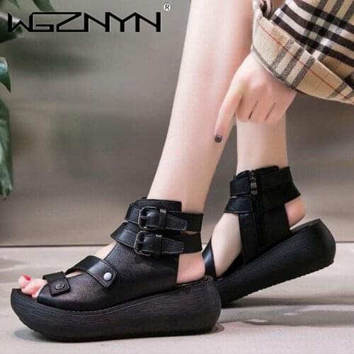 Summer Woman Slides Zipper Flat Sandals Roman Beach Slippers Black Non-slip Flip Flops Outdoor Shoes Leather Gladiator Sandals
