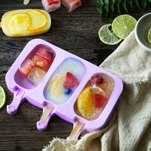 Silicone Ice Cream Mold DIY Popsicle Molds Freezer Juice 4 Cell Magnum Silicone Mold Ice Tray Popsicle Barrel Ice Cream Tools