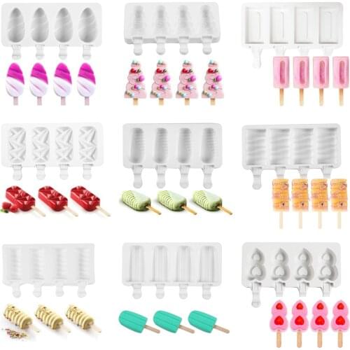 Silicone Ice Cream Mold 4 Holes Popsicle Cube Maker Mould Chocolate Tray Kitchen Gadgets Dining Bar Home Garden Baking Tools