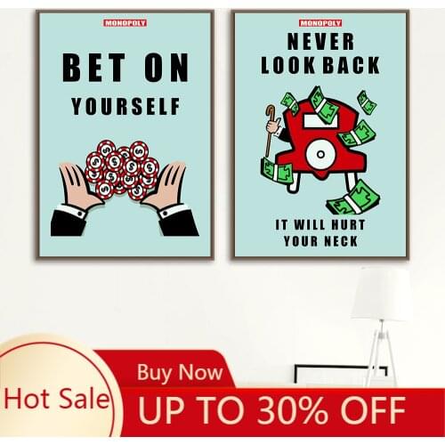 Modern Room poster Monopoly Quotes Wall Canvas painting Bet On Yourself And Never Look Back No Frame Pictures Room Decor