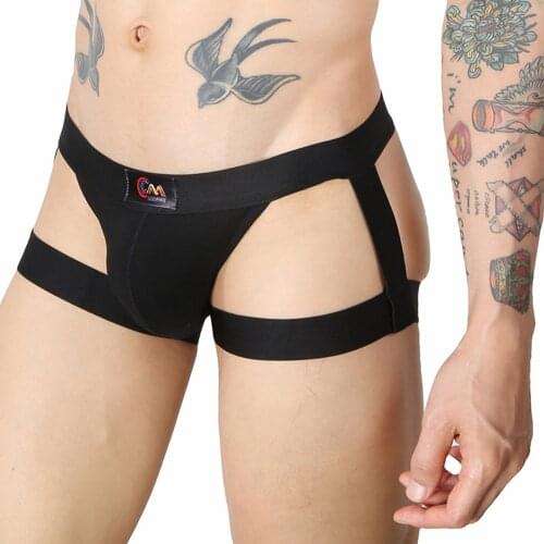 Mens Sexy Low Rise Pouch Briefs G-string Backless Strappy Jockstrap Underwear Low-waist Cotton Panties With Straps