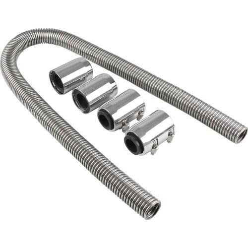 Universal 48'' 1220mm Chrome Flexible Radiator Hose with Polished End Caps Kit