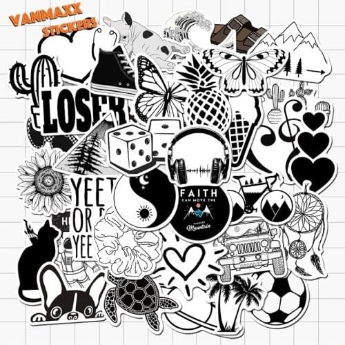 VANMAXX 50 PCS Black and White VSCO INS Style Stickers Waterproof Vinyl Decal for Laptop Helmet Bicycle Luggage Guitar Cars