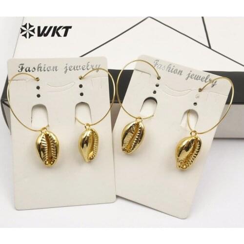 WKT WT-E484 Classic Bohemian Ocean Shell Earrings Golden Shell with Exaggerated Style Big Ring Lady Elegant Earrings Accessories