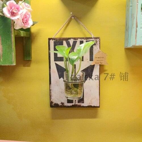 Zakka grocery retro rustic wood glass wall flower water culture hydroponic vase home decoration shop