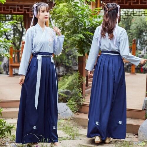 Ladies Chinese Style Hanfu Dress Traditional Ancient Costume Folk Dance Performance Wear Han Dynasty Classical Dance Clothes