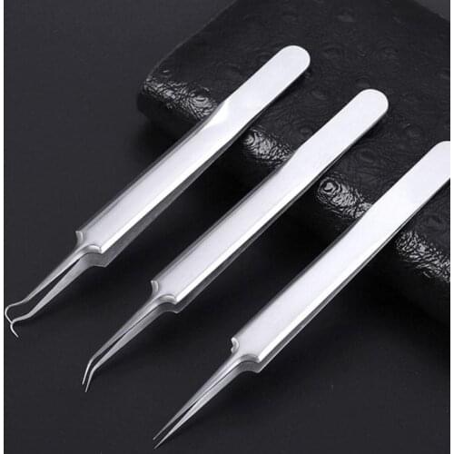 1/3pcs Steel Face Cleaner Straight Bend Curved Blackhead Acne Clip Tweezer Pimple Comedone Remover Face Makeup Kit