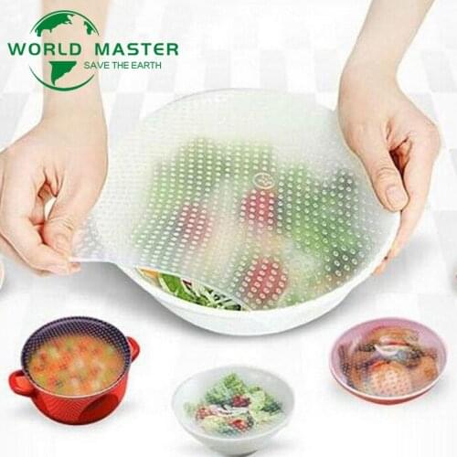 3pcs/set Plastic Silicone Food Bag Wraps Seal Cover Reusable Vacuum Lid Stretch And Fresh Bees Wax Wrap Eco-Friendly
