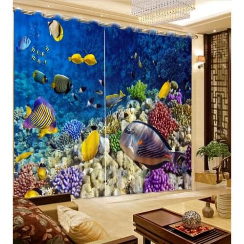 3d curtains curtains for living room 3d The underwater world of coral fish yellow fish Photo Customize size