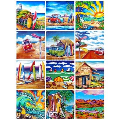 5D Diamond Painting round/square Drill Animated beach scenery Diamond Embroidery Cross Stitch Mosaic Rhinestones Home Decorative