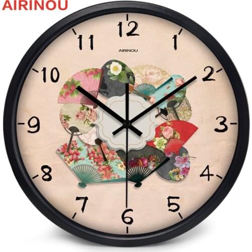 Airinou Chinese Wall Clock Fan With Flower Pattern Colorful Make By Metal And Glass Artist