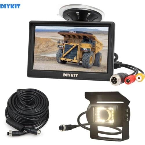 DIYKIT 5" 4PIN Reverse Rear View Car Monitor Waterproof LED Night Vision Backup Bus Truck CCD Camera free Car Charger