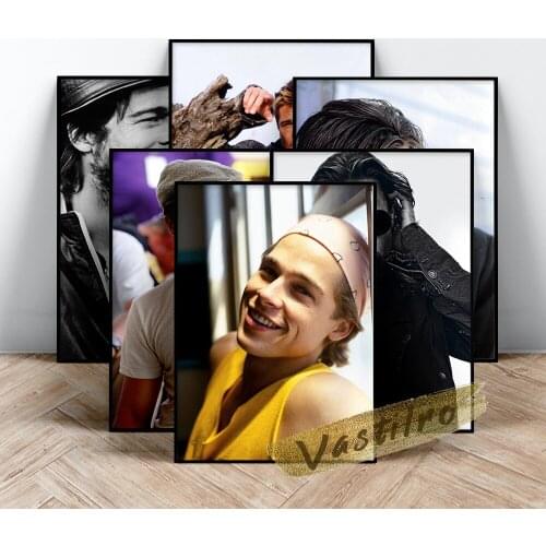 Brad Pitt Actor Poster, Handsome Man Wall Art, Movie Star Prints, Pitt Character Portrait Wall Picture, Living Room Wall Decor