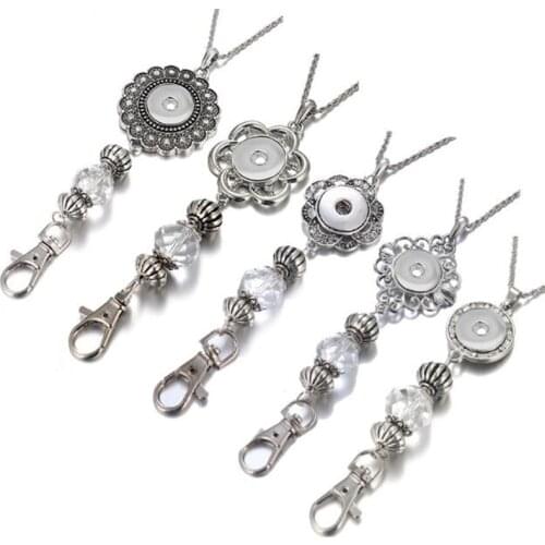 Flower Shape Working ID Holder Lanyard Snaps Pendant Necklace 18mm Snap Button Jewelry Snaps Necklace For Snap Jewelry