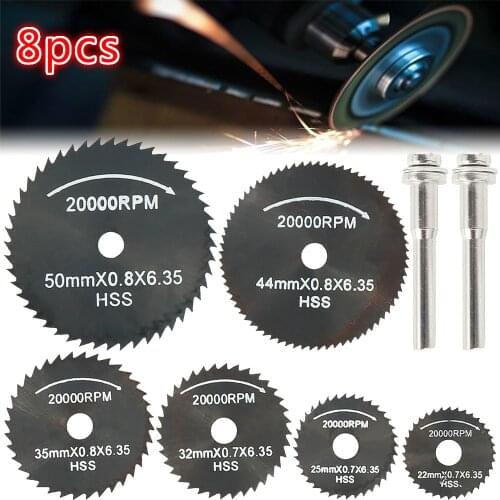 8pcs Mini HSS Circular Saw Blades Rotary Tool for Metal Cutter Power Tool Cutting Discs Drill Mandrel for Wood Cutting Kit