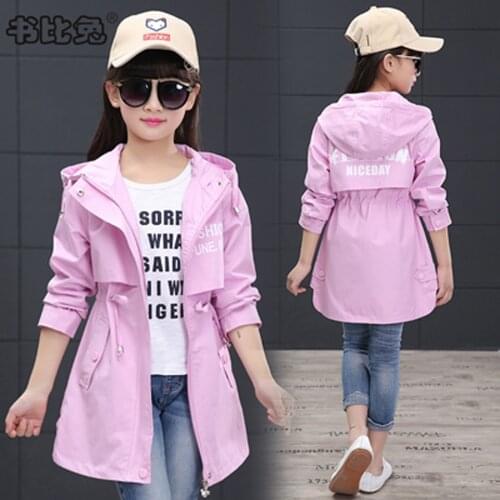 Baby Girl Jacket Spring Autumn Toddler Fashion Letter Print Long Sleeve Girls Outerwear Coats Kids Hooded Windbreaker 4-14 Y