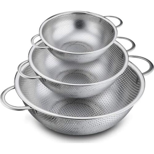 Colander Set of 3, Stainless Steel Colander Strainers for Draining Rinsing Washing, perfect for Pasta Vegetables Fruits