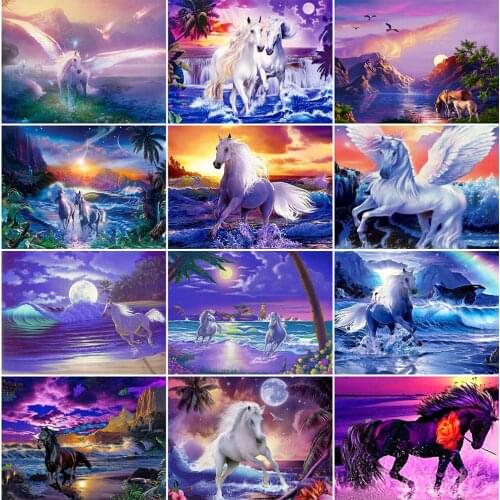 EverShine Diamond Painting Seaside Horse Full Drill Square Diamond Mosaic Animal Picture Of Rhinestone Embroidery Set Wall Decor