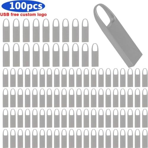 100pcs free logo USB 2.0 Flash Drive Pen Drive 8GB 16GB 32GB 64GB Pendrives Waterproof Metal U Disk Memoria Cle USB Memory Stick