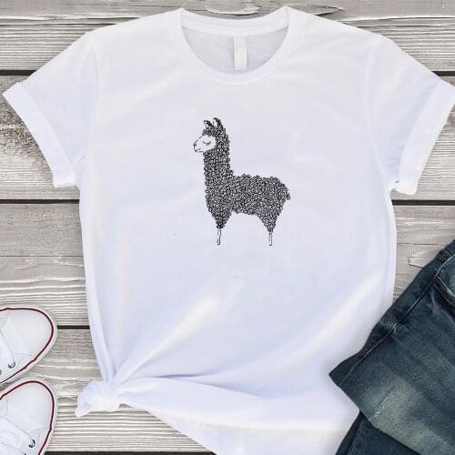 Casual Trendy Funny Loose Alpaca Plus Size Hipster Spring Summer Tshirt Round Collar T-shirt Harajuku Streetwear T shirt