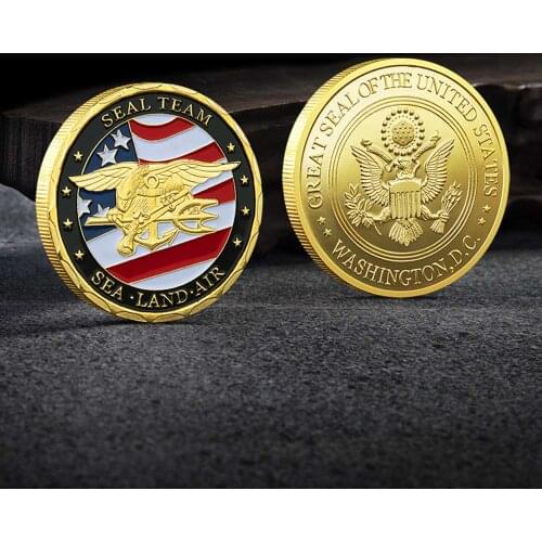 Nice Souvenir Coin US Sea Land Air Seals Team Gold Plated Metal USA Department Of The Navy Military Challenge Coins