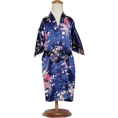 Wholesale Link Girls Kids Daffodils Silky Satin Kimono Robe Children Bathrobes Sleepwear for Wedding Spa Party B7