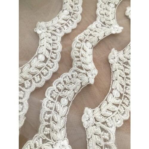 3 yard Bridal Wedding Dress Lace Fabric Luxury Sequin Evening Dress Ivory trimming lace Bridal Lace for bridal Veil