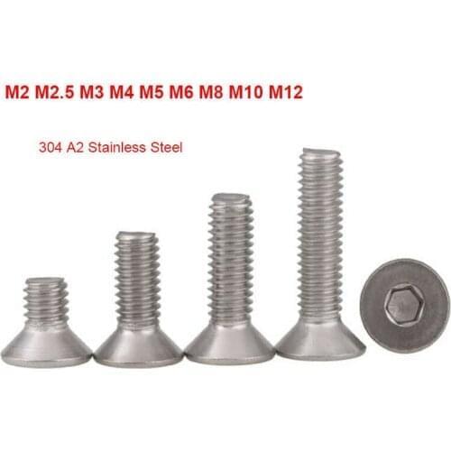 M2 M2.5 M3 M4 M5 M6 M8 Hexagon Hex Socket Countersunk Machine Screws 304 Stainless Steel DIN7991 Flat Head Allen Blots