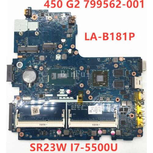 For HP Probook 450 G2 Laptop motherboard 799562-001 ZPL40/ZPL50/ZPL70 LA-B181P With SR23W I7-5500U CPU 100% full Tested