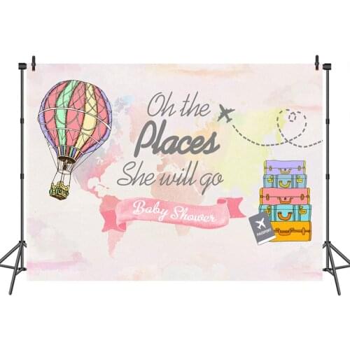 Neoback Baby Shower Backdrops hot air balloon Map Adventure Theme Banner Decoration Photography Backdrops Studio Shoots