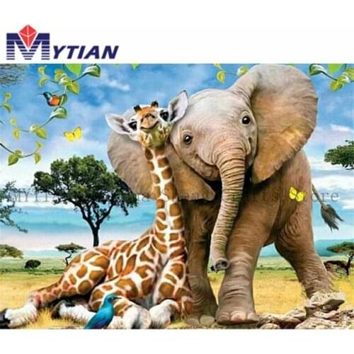 MYTIAN Giraffe&Elephant Full Diamond Painting 5D Diamond Embroidery Needlework Paint With Diamonds Resin Beads Cross Stitch Kits