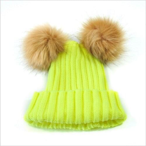 MYZOPER 2019 New Double Hairball Korean Version Casual Beanie Tide Solid Color Keep Warm Knitted Hat WomenS Winter Hat
